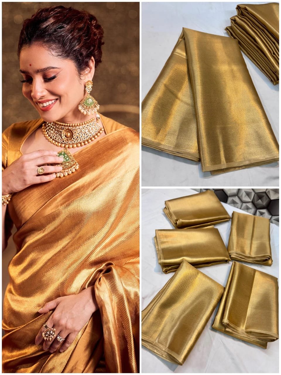Celebrity Inspired Gold Tissue Saree