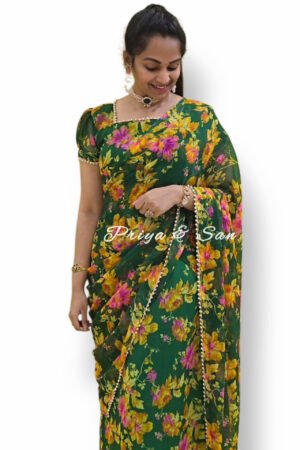 Emerald Blossom Vibes-2 in 1 Saree Gown