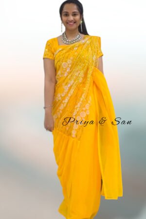 Yellow Glitz 2 in 1 Saree Gown