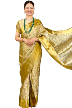 Golden Pre Draped Saree Gown