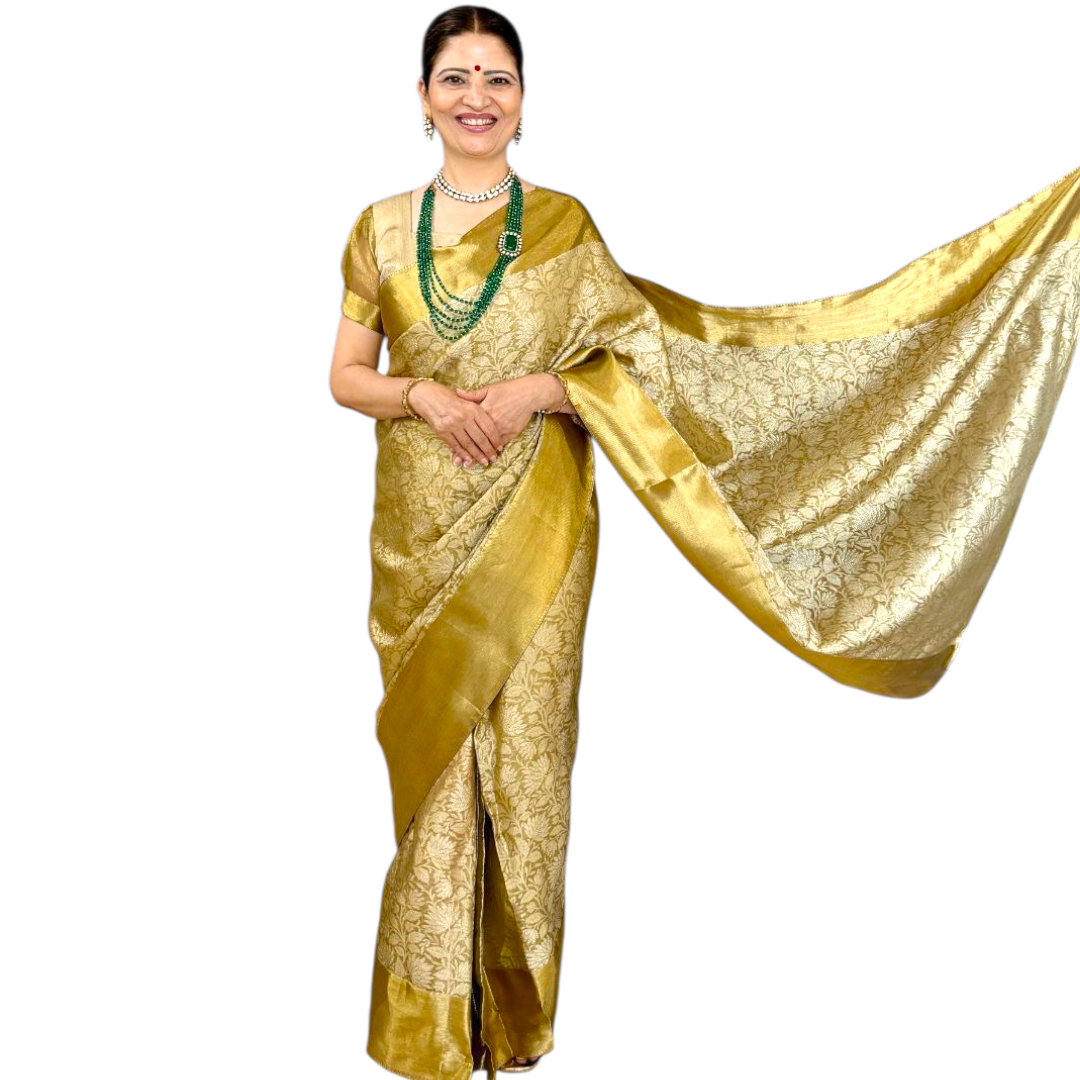 Golden Pre Draped Saree Gown