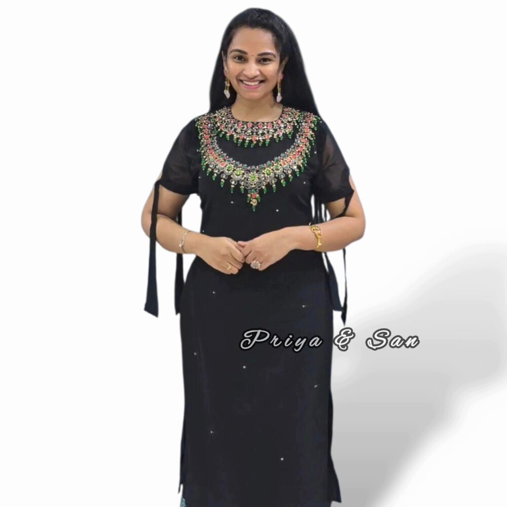Royal Antique Necklace Hand Embroidery Kurti - Image 3