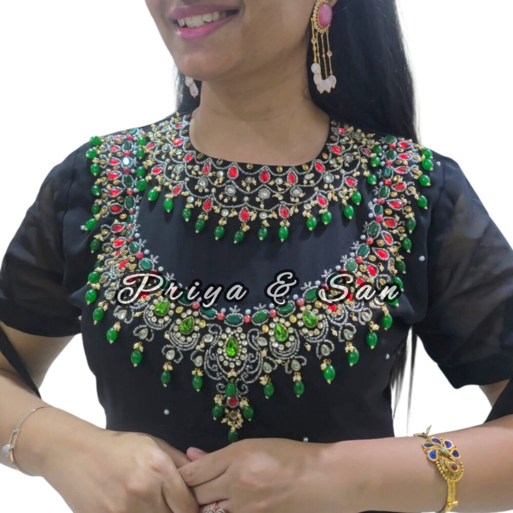 Royal Antique Necklace Hand Embroidery Kurti - Image 2