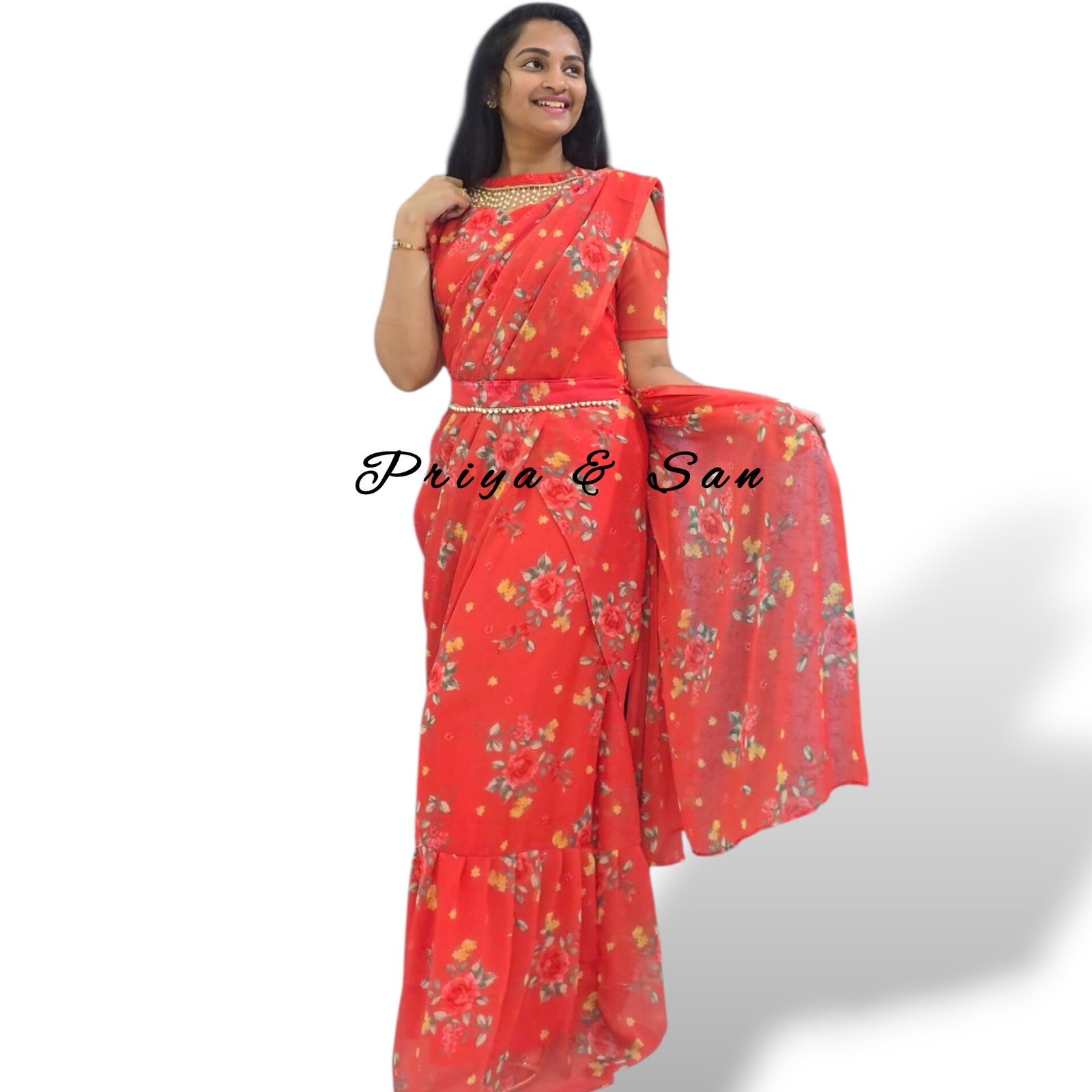 Floral Charm 2 in 1 Saree Gown