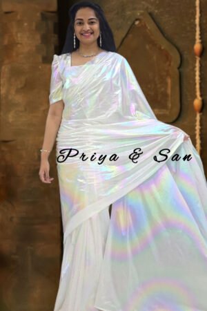 Rainbow Snowmist Pre-Draped Saree Gown