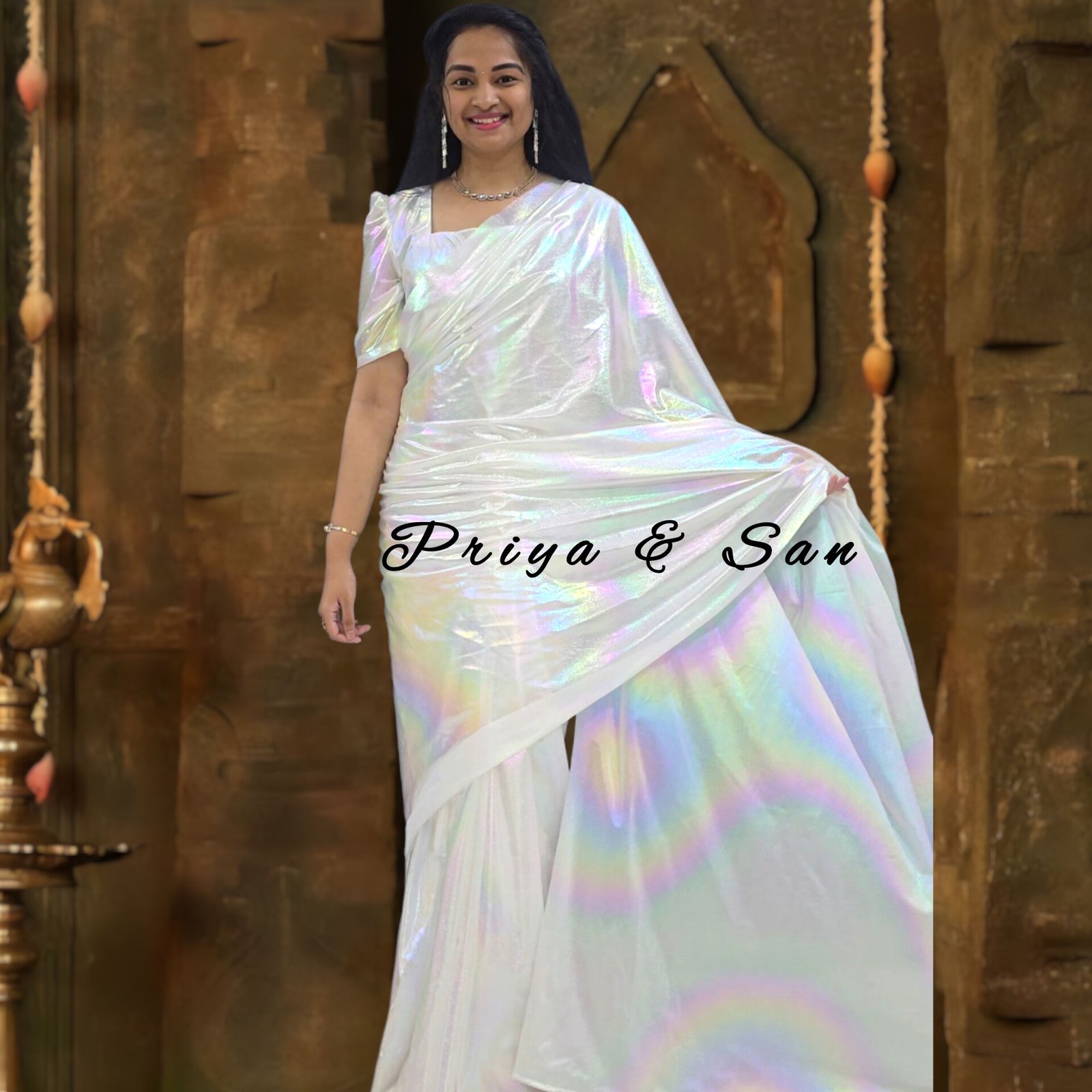 Rainbow Snowmist Pre-Draped Saree Gown