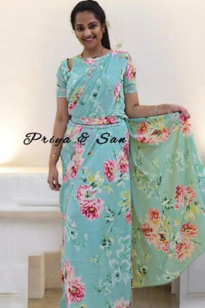 Frozen Mint 2 in 1 Saree Gown