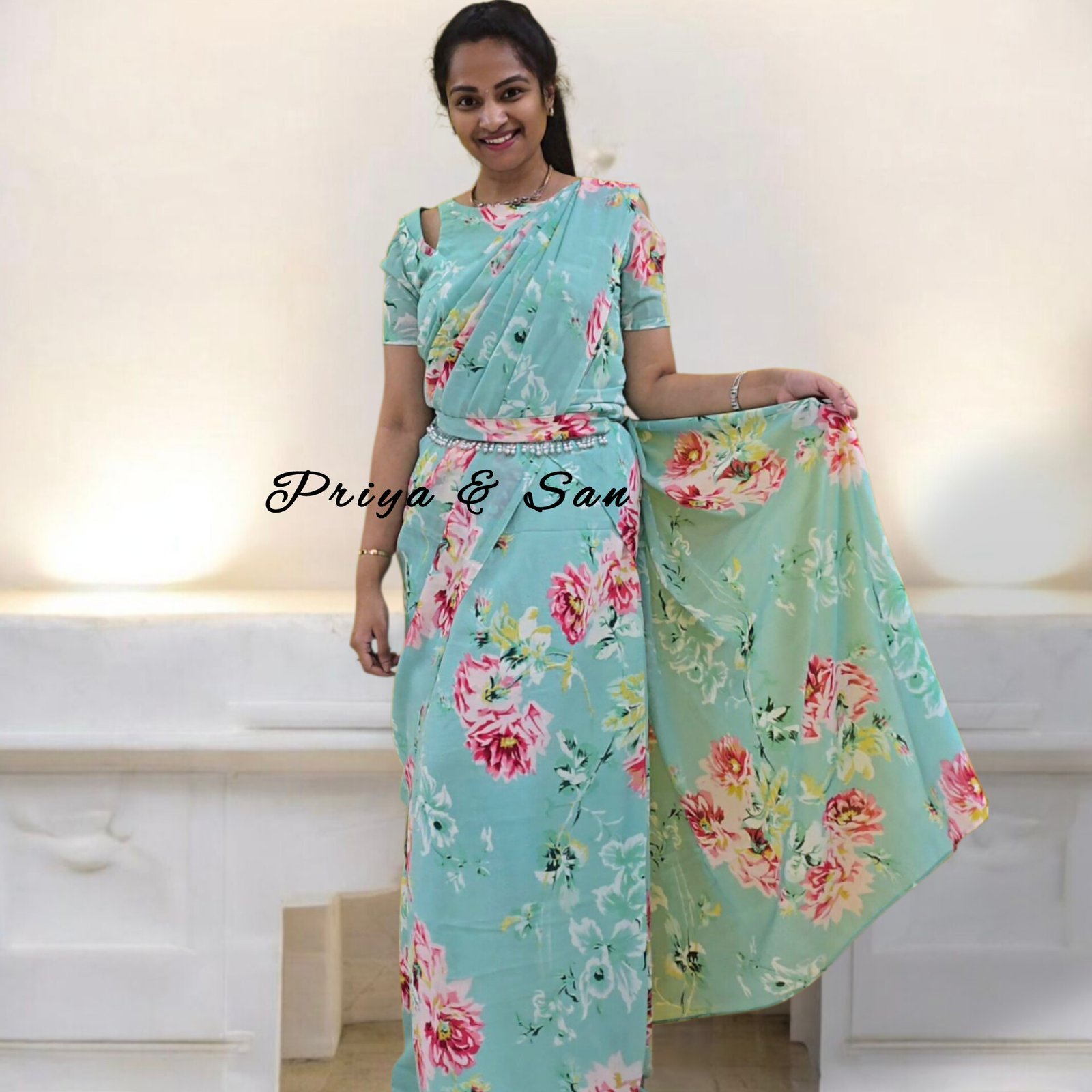 Frozen Mint 2 in 1 Saree Gown