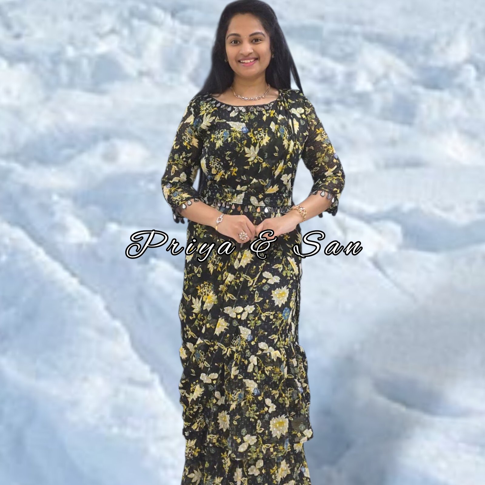 Black Ruffled Fantasy 2 in 1 Saree Gown