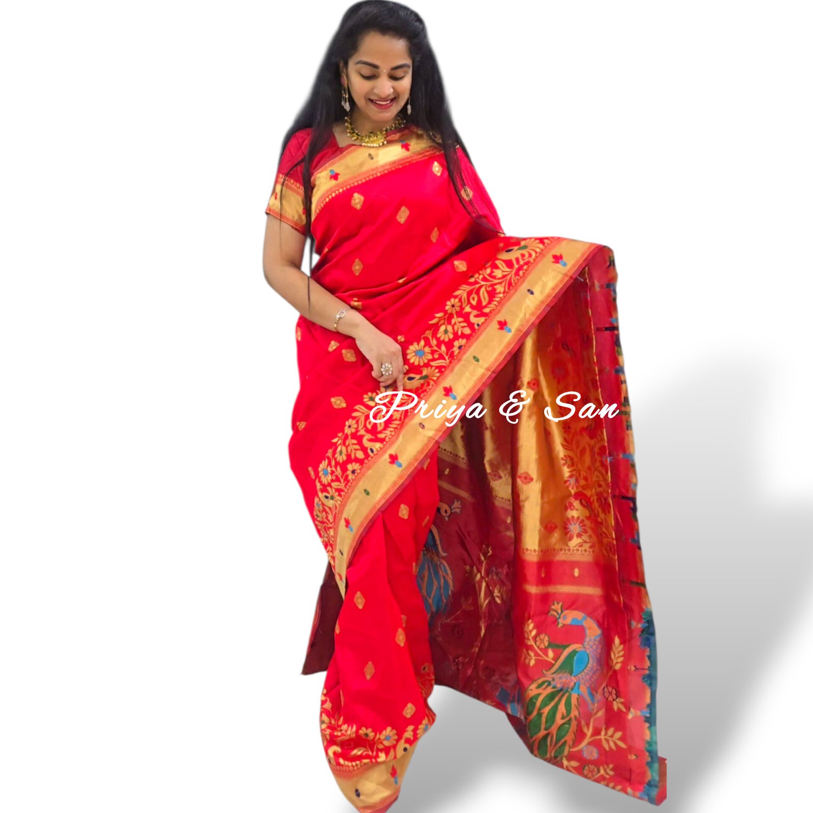 Peacock Meadow 1 min Saree with Stitched Blouse
