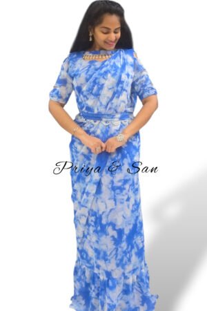 Marble Print 2 in 1 saree gown with belt