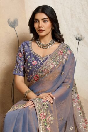 Arista Wedding Glow Chiffon Saree (Unstitched Blouse)