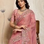 Arista Blush Wedding Glow Chiffon Saree (Unstitched Blouse)