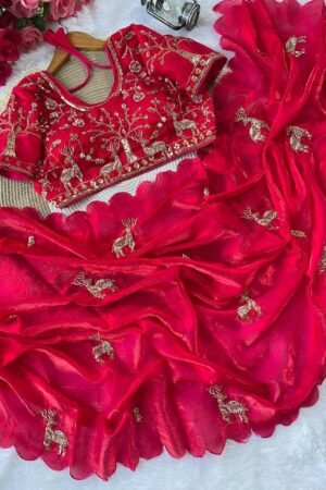 Golden Deer Cut Border Saree (Stitched Blouse)