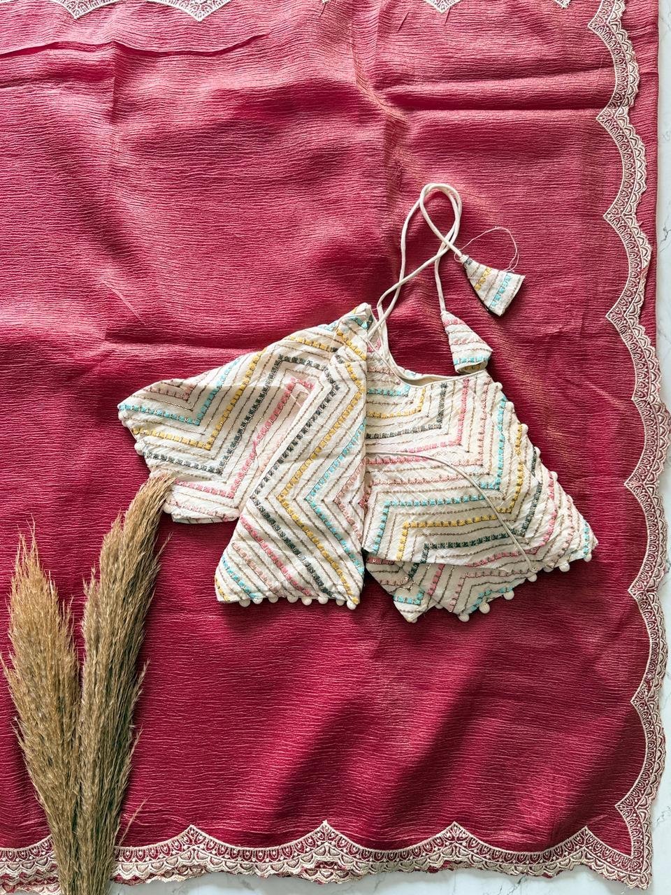 Threadscape Crunchy Silk Saree (Stitched Blouse)