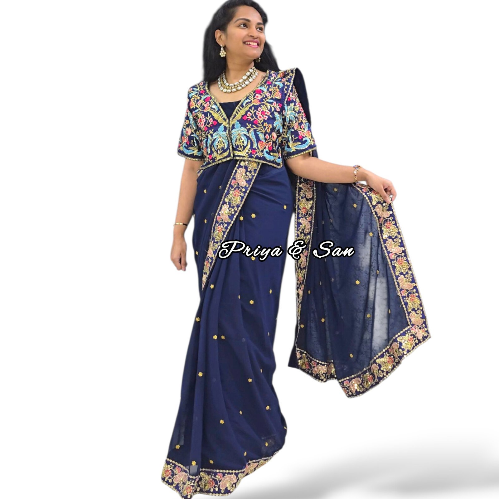 Signature over coat pre-draped saree gown
