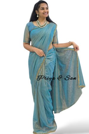 Aqua Glam Waist Open Saree Gown