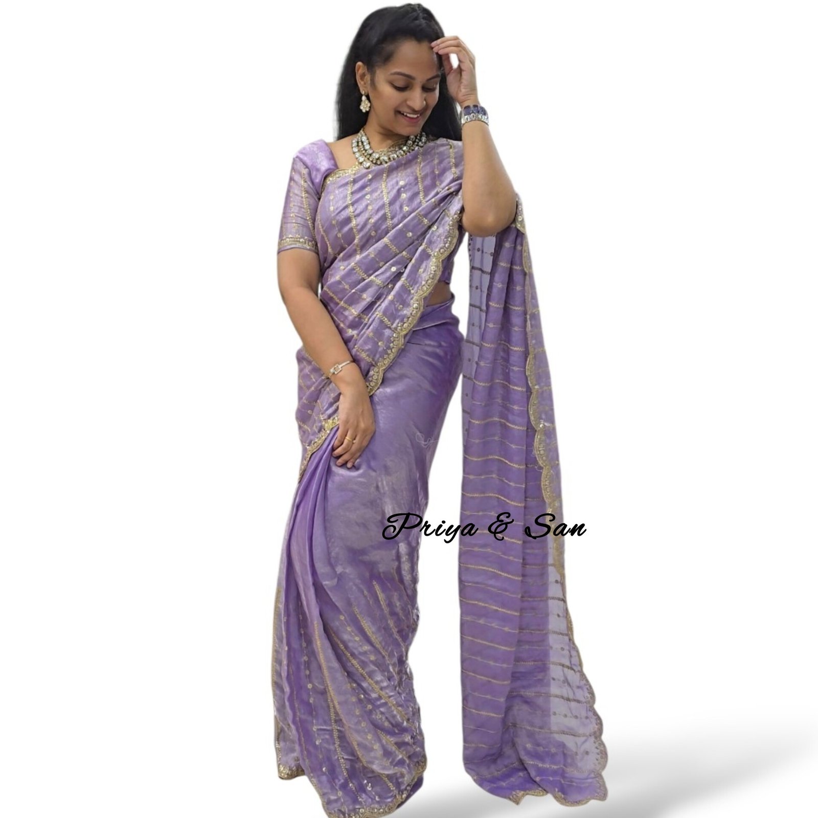 Lilac Bloom Waist Open Saree Gown