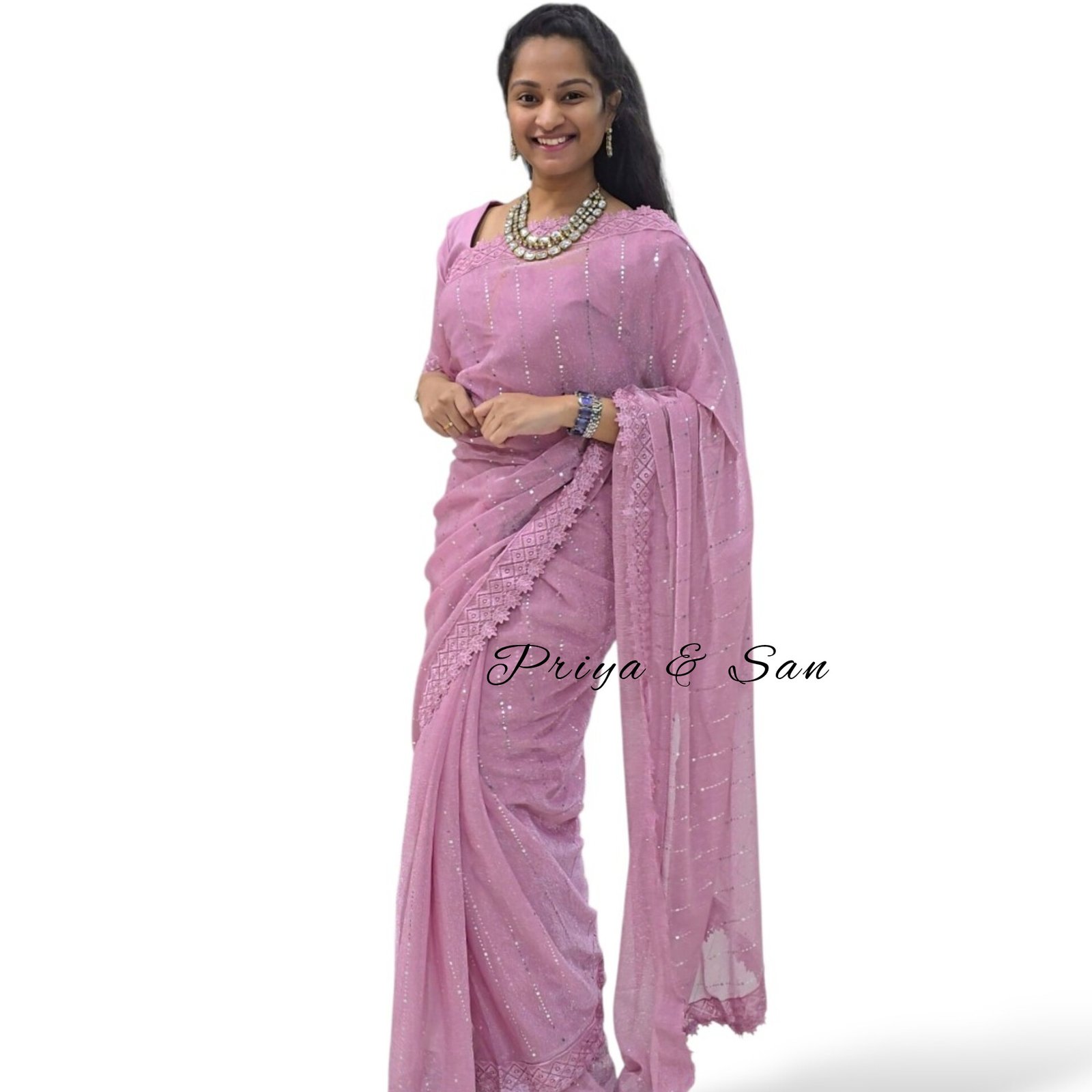 Pink Blush Waist Open Saree Gown