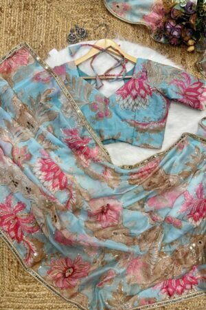 Mirror Muse Silk Saree (Unstitched Blouse)