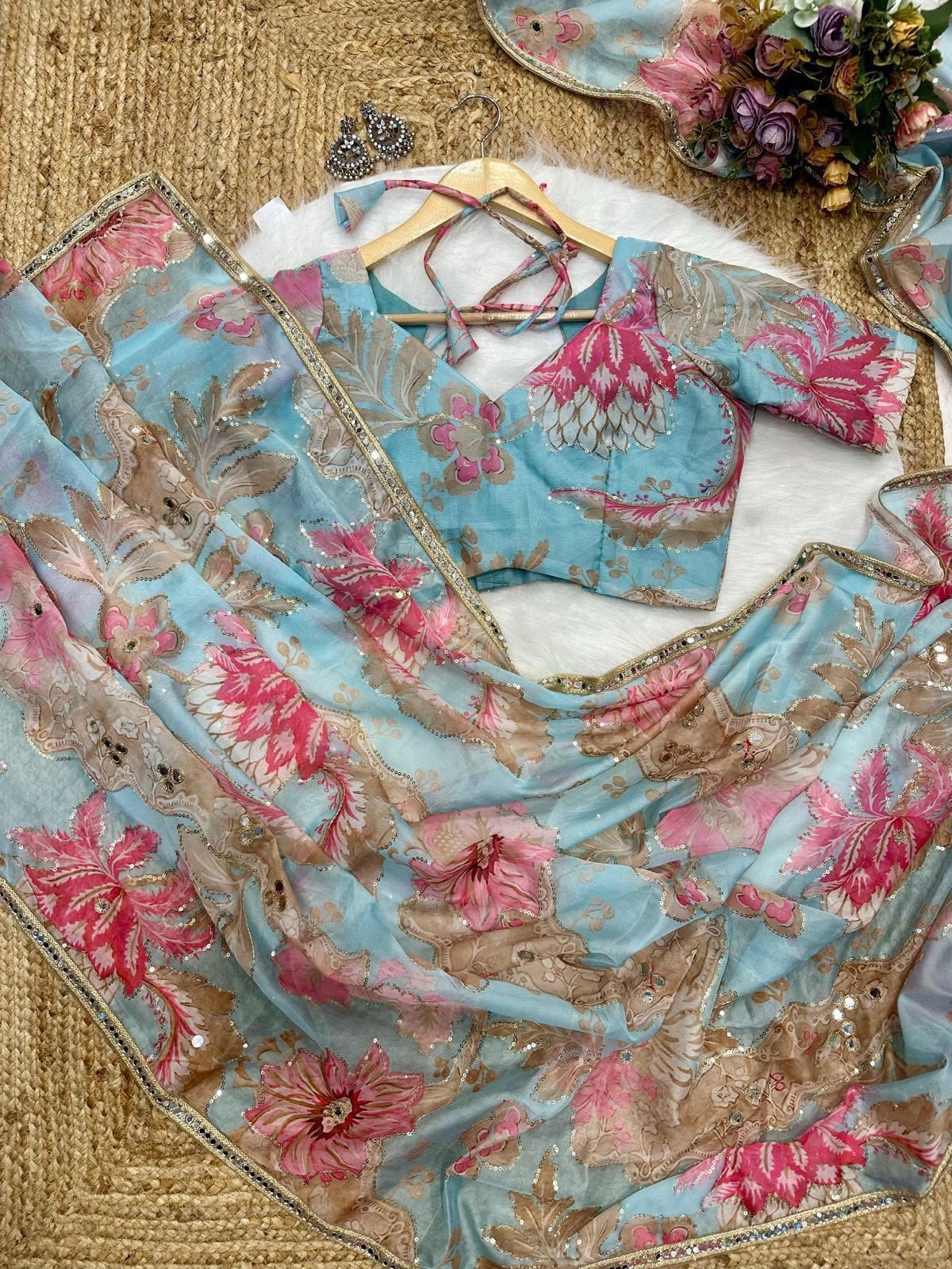 Mirror Muse Silk Saree (Unstitched Blouse)