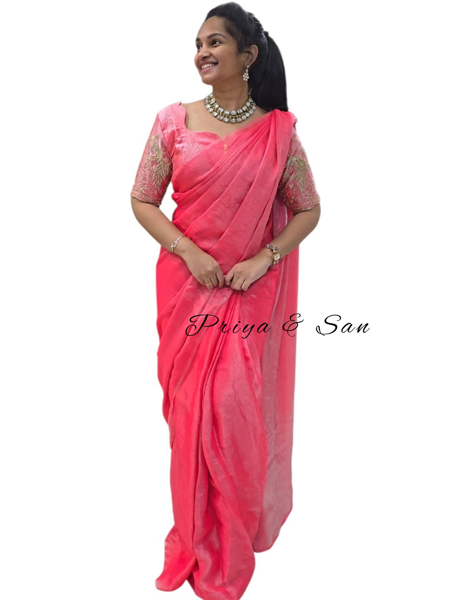 Coral Waist Open Saree Gown - Image 4