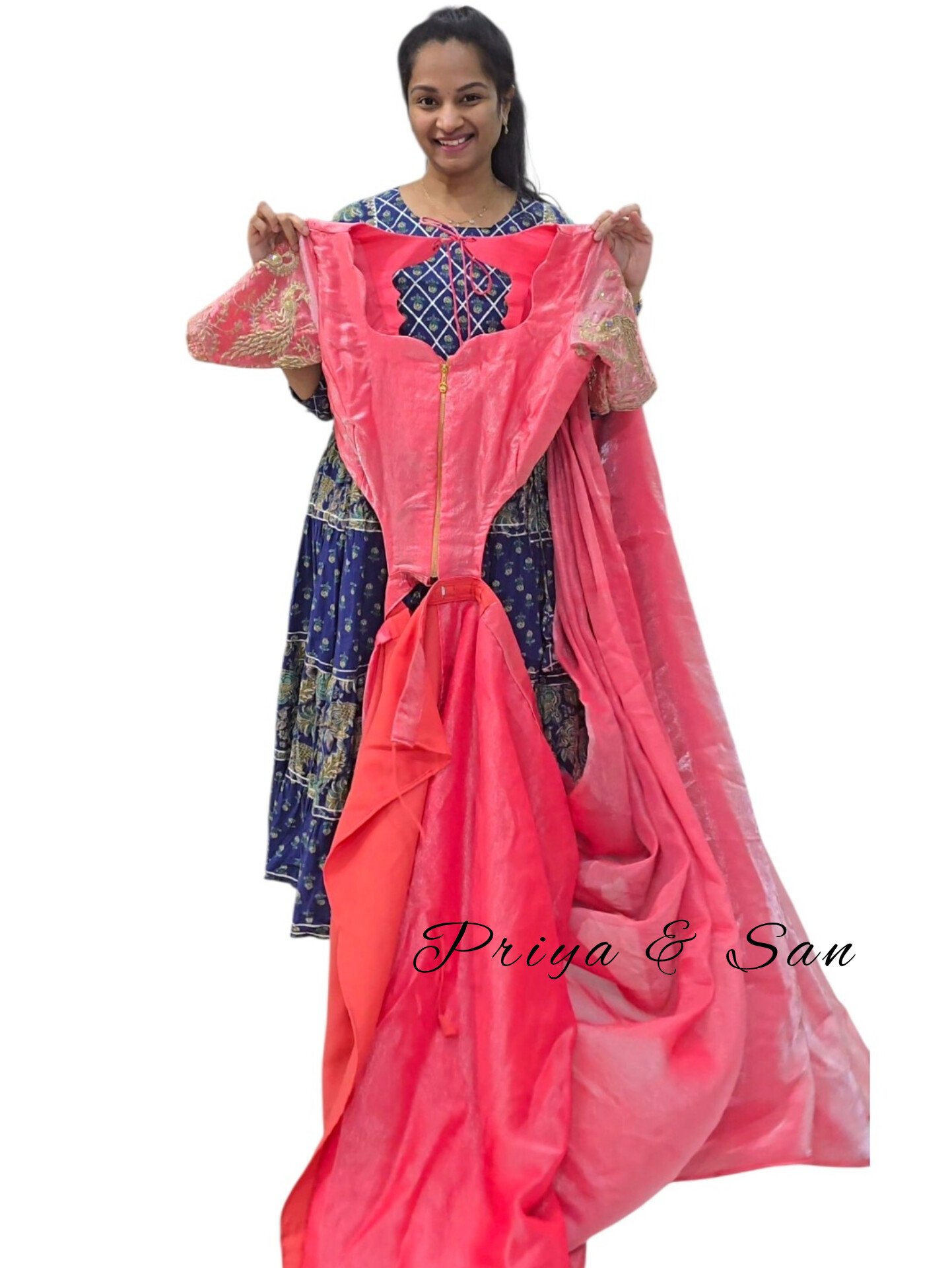 Coral Waist Open Saree Gown - Image 3