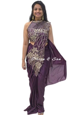 Wine Radiance 1 Min Saree (Free Size - Fits Upto 2xl Size)