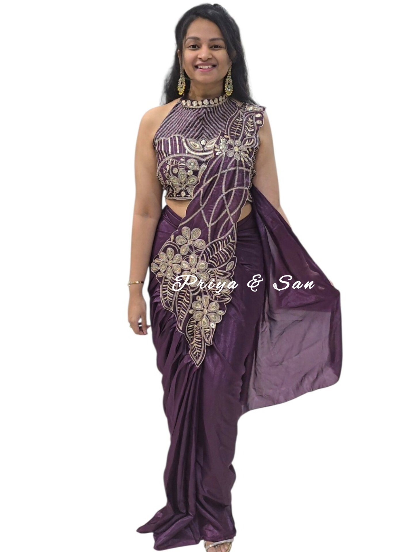 Wine Radiance 1 Min Saree (Free Size – Fits Upto 2xl Size)