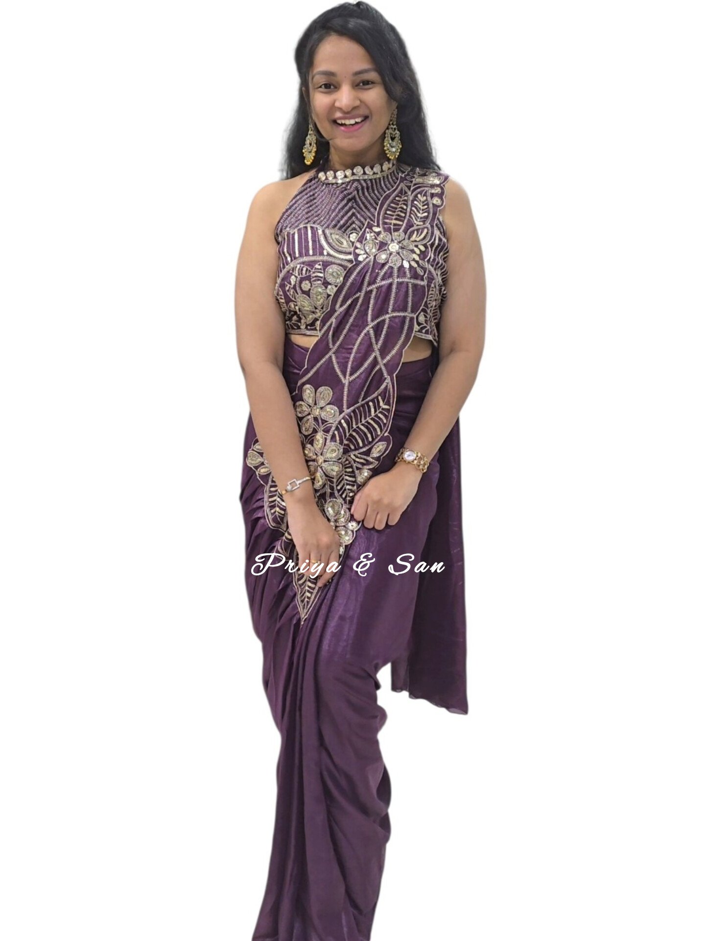 Wine Radiance 1 Min Saree (Free Size - Fits Upto 2xl Size) - Image 3