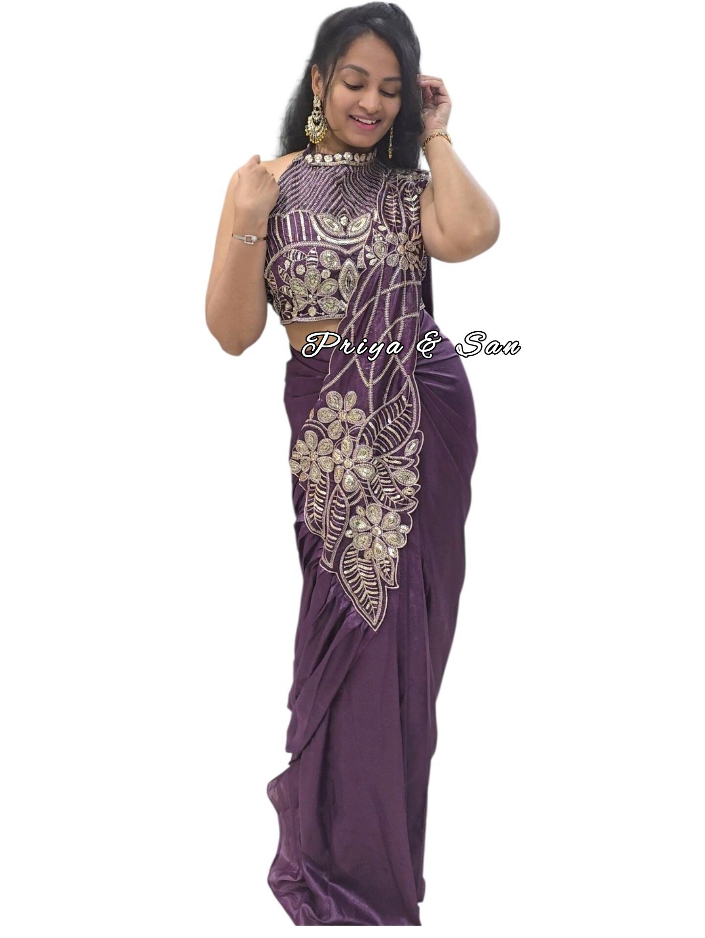 Wine Radiance 1 Min Saree (Free Size - Fits Upto 2xl Size) - Image 4