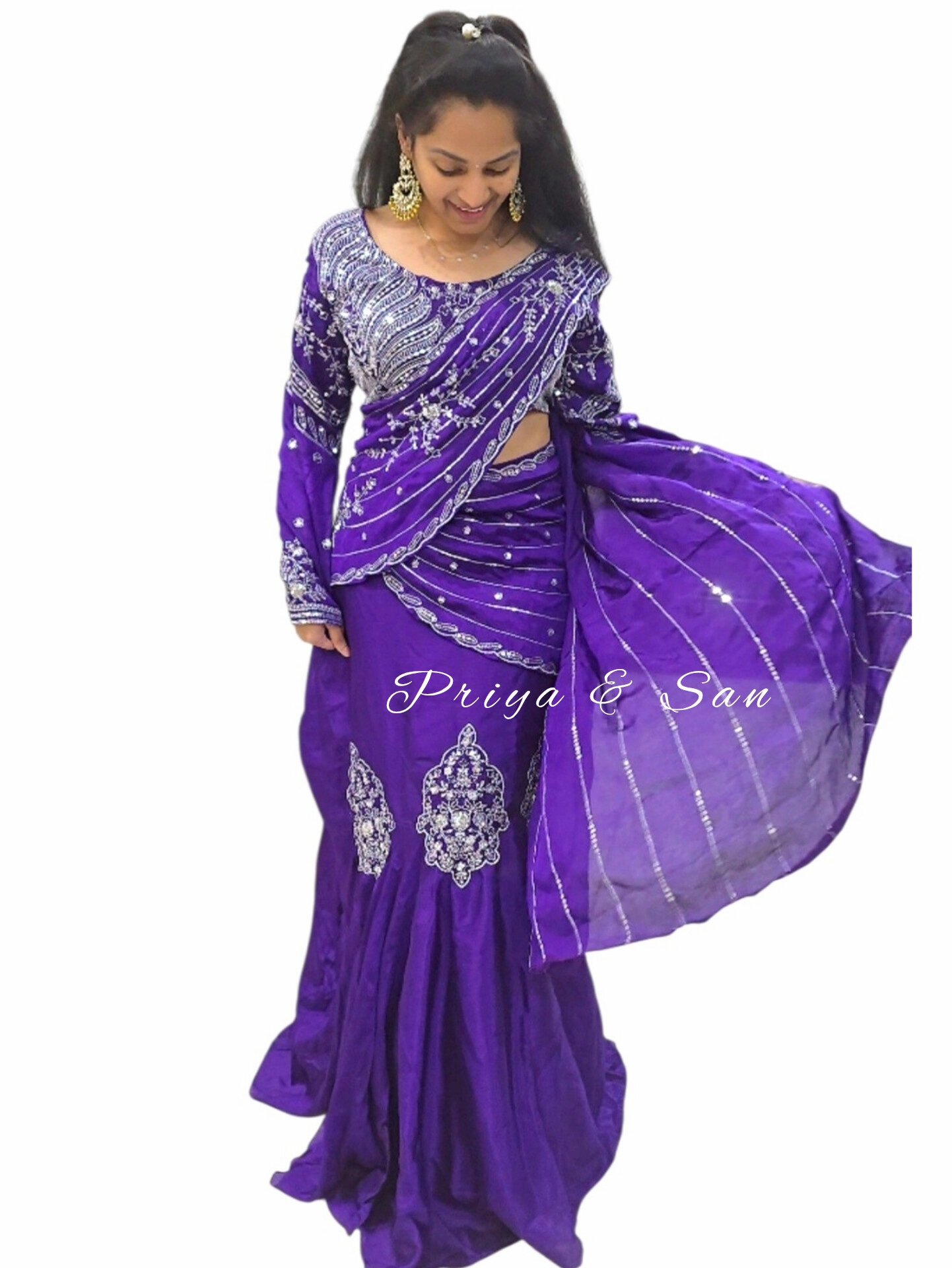 Purple Radiance Skirt Style Sari (Free Size ~ Fits Up to 2XL) - Image 2