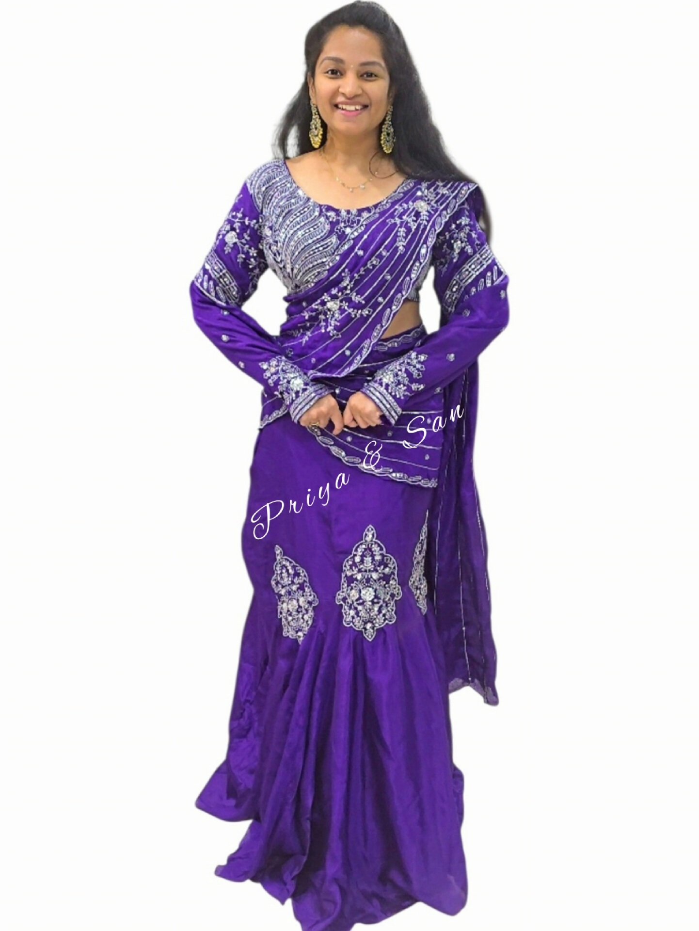 Purple Radiance Skirt Style Sari (Free Size ~ Fits Up to 2XL)
