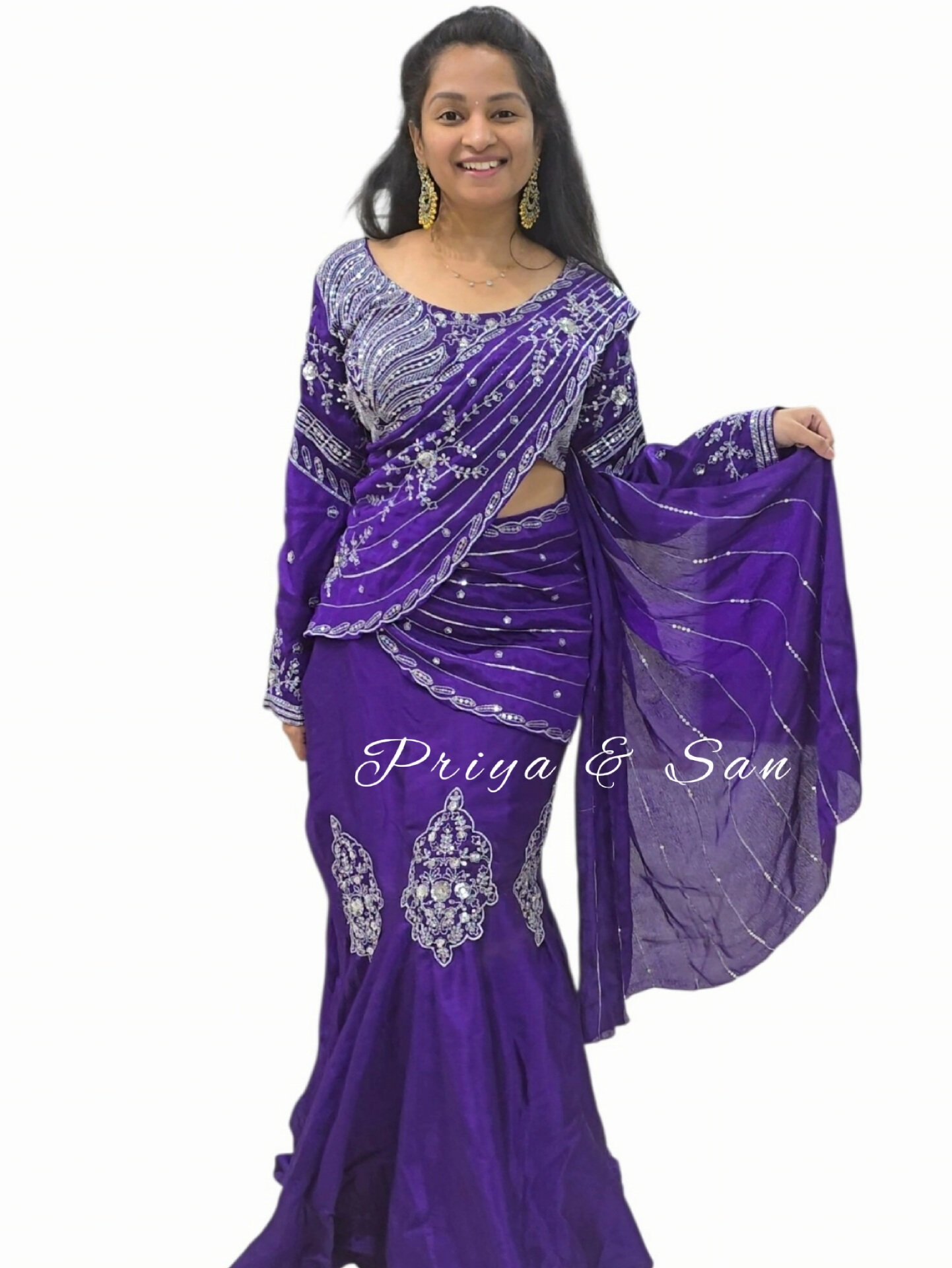 Purple Radiance Skirt Style Sari (Free Size ~ Fits Up to 2XL) - Image 3