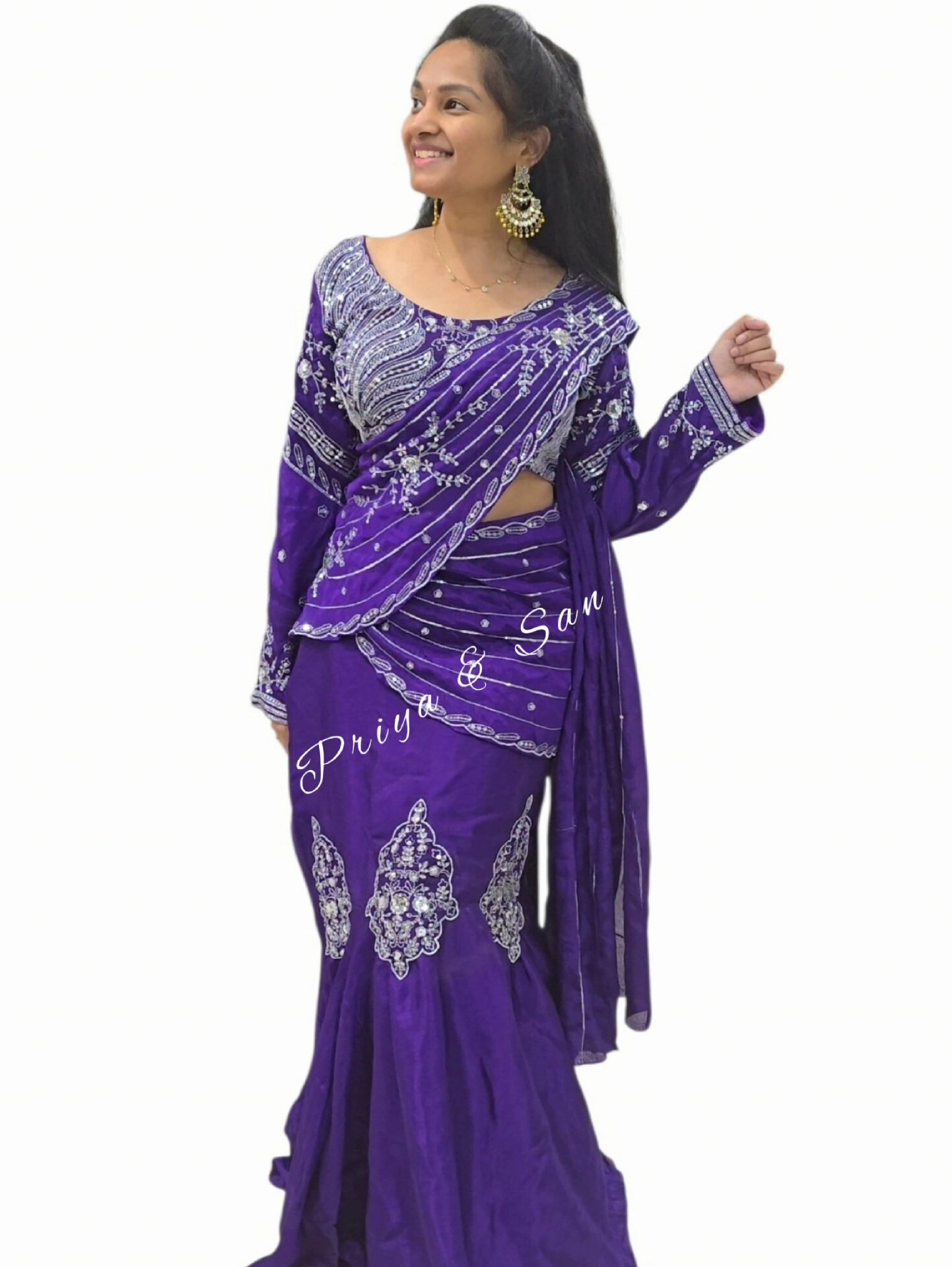 Purple Radiance Skirt Style Sari (Free Size ~ Fits Up to 2XL) - Image 4
