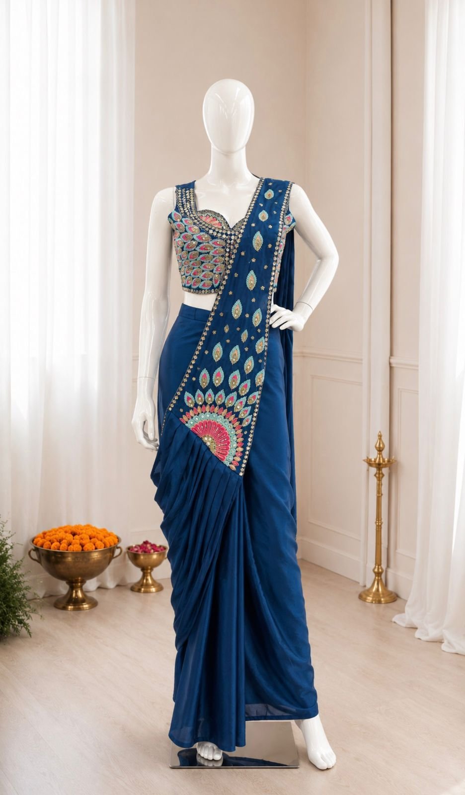 Peacock Bloom 1-Min Saree (Free Size ~ Suitable Up to 2xl) - Image 4