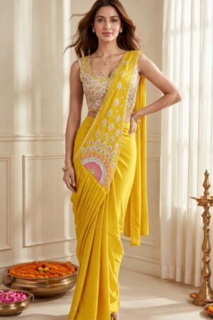 Peacock Bloom 1-Min Saree (Free Size ~ Suitable Up to 2xl)