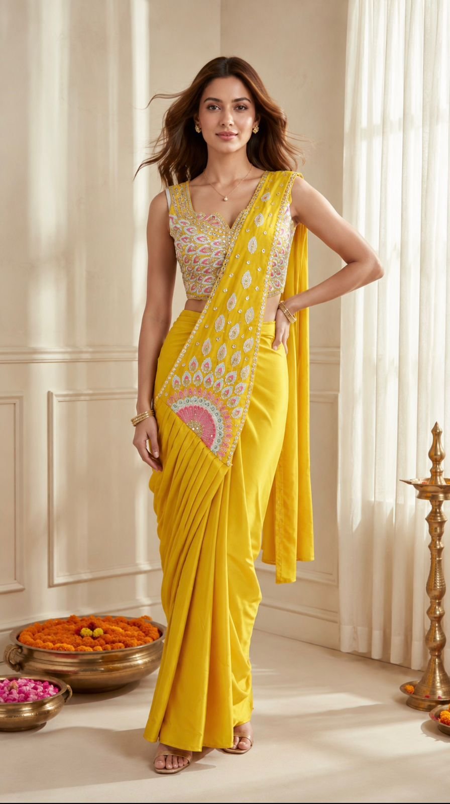 Peacock Bloom 1-Min Saree (Free Size ~ Suitable Up to 2xl)