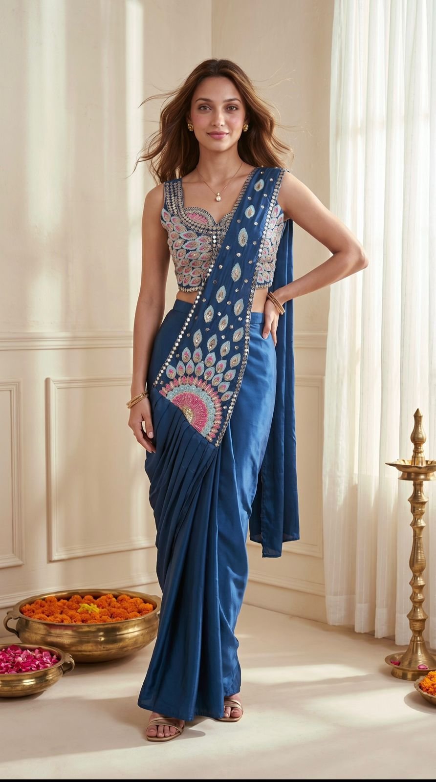 Peacock Bloom 1-Min Saree (Free Size ~ Suitable Up to 2xl) - Image 3