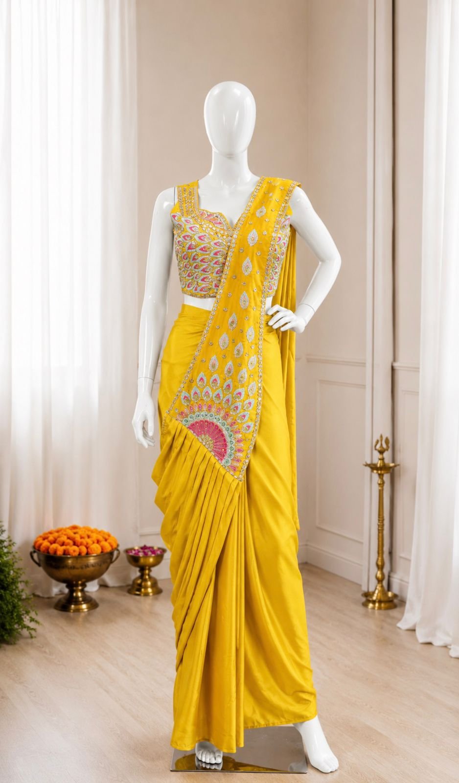 Peacock Bloom 1-Min Saree (Free Size ~ Suitable Up to 2xl) - Image 2